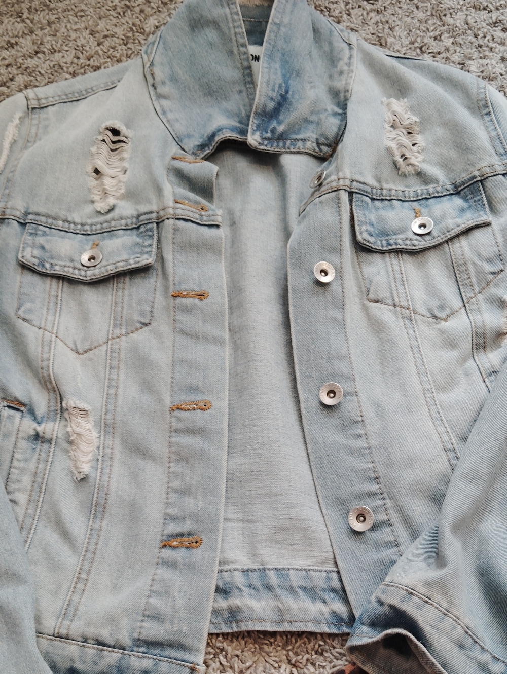 Jean Jacket With Distress Rips In Perfect Condition! Never Worn